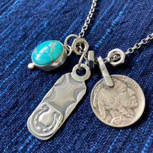 Stormcrow Silver Sonoran South Hill turquoise pendant + 1934 Nickel